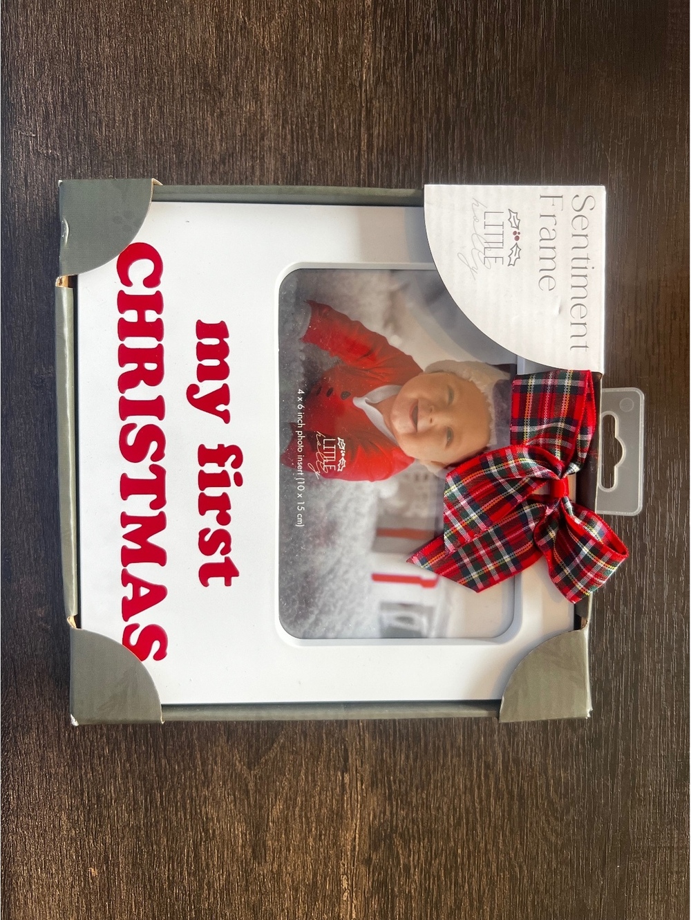 Pearhead My First Christmas 4x6 Photo Frame with Plaid Bow